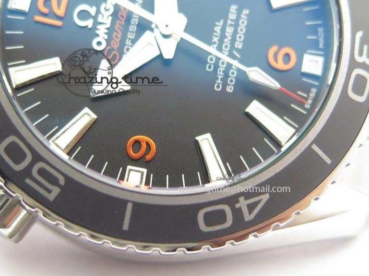 0812 Contemporary Planet Ocean SS Bp Maker 45mm Black Bezel Orange Numbers On SS Bracelet A 8217